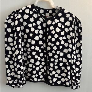 Saint Laurent Black and White Boxy Blouse with Mandarin Collar